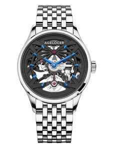 Agelocer Watches Stříbrné pánské hodinky Agelocer s ocelovým páskem Schwarzwald II Series Silver 41MM Automatic