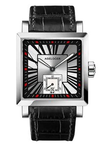 Agelocer Watches Stříbrné pánské hodinky Agelocer s koženým páskem Codex Retro Series Silver / Red 35MM