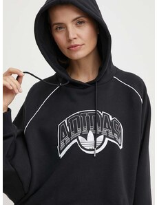 Bavlněná mikina adidas Originals dámská, černá barva, s kapucí, s potiskem, IT9772