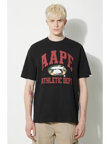 Bavlněné tričko AAPE Aape College Theme Tee černá barva, s potiskem, ALT1390