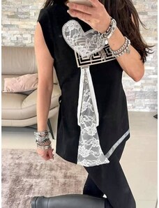 Black blouse with print zipper lace By o la la