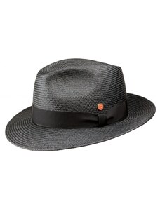 Panamský černý klobouk Trilby s menší krempou s černou stuhou - ručně pletený, UV faktor 80 - Ekvádorská panama - Mayser Maleo
