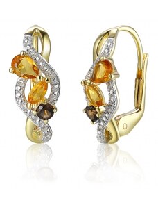 Gems, Diamantové náušnice Astrid, kombinované zlato s citríny a záhnědou, 3834747-5-0-80