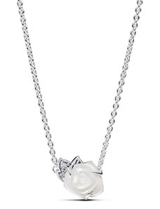 PANDORA Krátký náhrdelník Rozkvetlá bílá růže