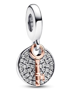 PANDORA Key sterling silver and 14k rose gold-plated double dangle with clear cubic zirconia