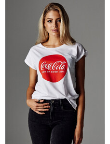 Merchcode Ladies Dámské tričko Coca Cola s kulatým logem bílé