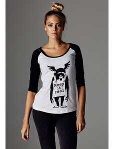 Merchcode Ladies Dámské značkové tričko Banksy´s Graffiti Ape Raglan Wht/blk