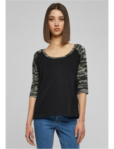 UC Ladies Dámské 3/4 kontrastní raglánové tričko černé/tmavé camo