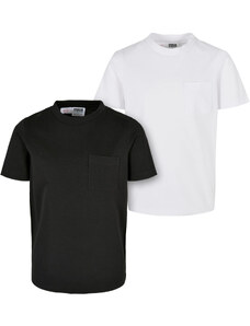 Urban Classics Kids Chlapecké základní kapesní tričko z organické bavlny, 2 balení, černá/bílá