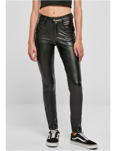 UC Ladies Dámské kalhoty ze syntetické kůže se středním pasem černé
