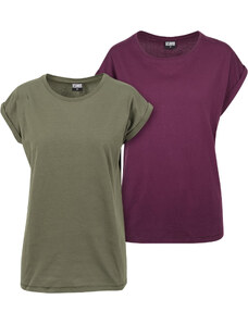 UC Ladies Dámské tričko s prodlouženým ramenem 2 balení olivová/třešňová