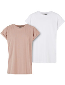 Urban Classics Kids Dívčí tričko Extended Shoulder Tee - 2 Pack bílé+růžové
