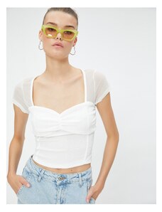 Koton Crop T-Shirt with See-through Detail Sweetheart.