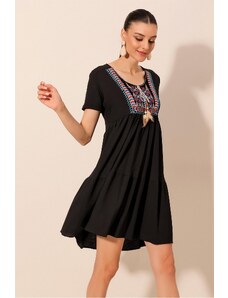 Bigdart 2429 Embroidered Knitted Dress - Black