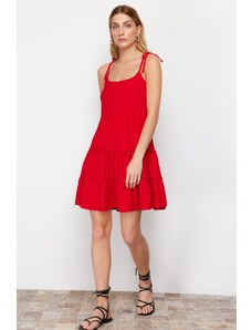 Trendyol Red Skirt Flounce Fabric Featured Mini Woven Dress