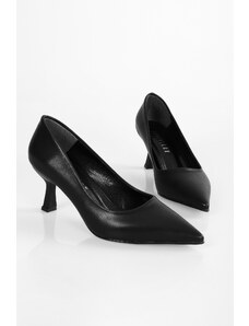 Shoeberry Women's Zahara Black Skin Heeled Shoes Stiletto