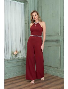 Carmen Burgundy Collar with Stones at the Waist, Romper