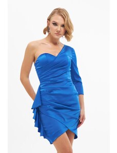 Carmen Saxe Blue One Sleeve Short Evening Dress