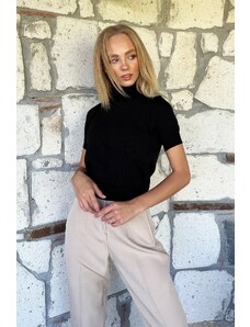 Trend Alaçatı Stili Women's Black Turtleneck Short Sleeve Basic Knitwear Sweater