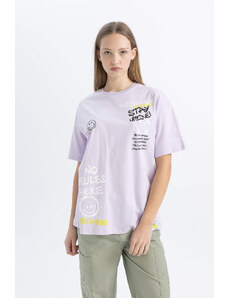 DEFACTO Oversize Fit Smiley Licence Short Sleeve T-Shirt