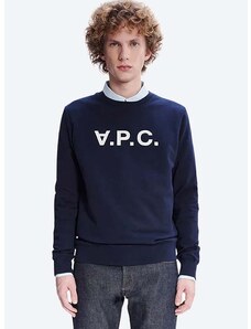 Bavlněná mikina A.P.C. Sweat Vpc COECQ-H27378 BLACK pánská, tmavomodrá barva, s aplikací