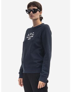 Bavlněná mikina A.P.C. Sweat Tina COEZD-F27561 MARINE dámská, tmavomodrá barva, s aplikací