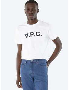 Bavlněné tričko A.P.C. Vpc Blanc bílá barva, s potiskem, COBQX.H26586-DARKNAVY