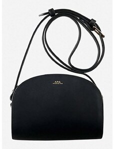 Kožená kabelka A.P.C. Sac Demi-lune Mini PXAWV-F61392 BLACK černá barva
