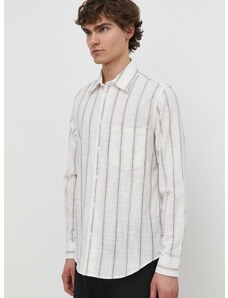 Košile s příměsí lnu Samsoe Samsoe LIAM bílá barva, regular, s klasickým límcem, M22100012