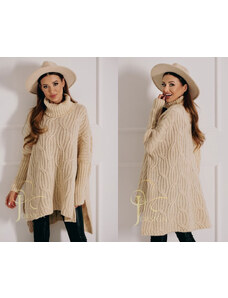 Fashionweek Luxusní pončo svetr, vlněný pletený kabát s teplým rolákem RITA