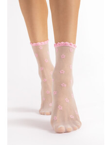 Fiore Růžovo-bílé květované silonkové ponožky April 15 Den