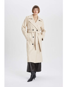 DEFACTO Waterproof Regular Fit Faux Leather Trench Coat