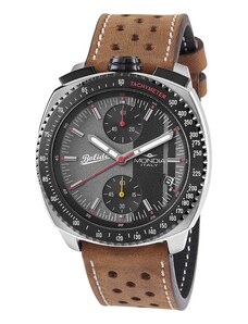 Mondia Watches Stříbrné pánské hodinky Mondia s koženým páskem Bolide - 800 Silver / Black 42MM