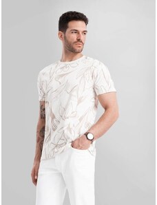 Ombre Clothing Béžové tričko s motivem listů V1 TSFP-0180