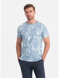 Ombre Clothing Modré tričko s motivem listů V2 TSFP-0180