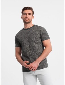 Ombre Clothing Grafitové tričko potisk palmové listy V4 TSFP-0182