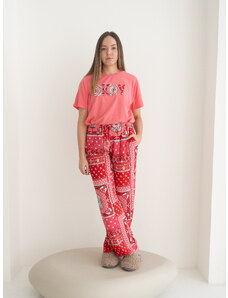 DKNY dámské pyžamo se vzorem - červeno-růžová