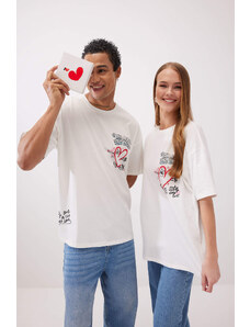 DEFACTO Unisex Valentine Day Oversize Fit Printed T-Shirt