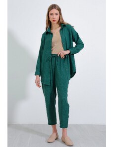 Bigdart Women's Emerald Green Oversize Linen Bottom Top Set 6622