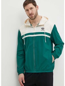 Mikina adidas Originals pánská, zelená barva, s kapucí, vzorovaná, IU0201