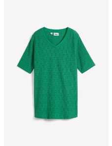 bonprix Krepové tričko s ažurovou krajkou, lehce průsvitné Zelená