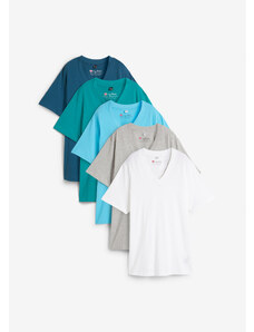 bonprix Dlouhé tričko s výstřihem do V (5 ks v balení), krátký rukáv Modrá