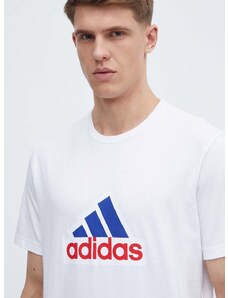 Bavlněné tričko adidas bílá barva, s potiskem, IS3234