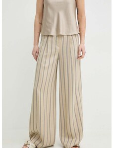 Kalhoty s příměsí lnu MAX&Co. béžová barva, high waist, 2416131064200