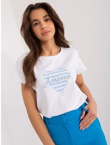 Fashionhunters Bílé a modré tričko s potiskem BASIC FEEL GOOD