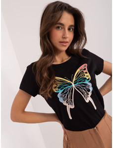 Fashionhunters Černé tričko s motýlkem BASIC FEEL GOOD