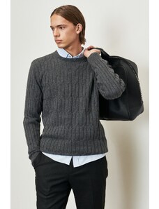 AC&Co / Altınyıldız Classics Men's Dark Gray Standard Fit Regular Cut Crew Neck Jacquard Knitwear Sweater