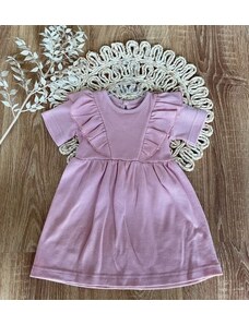 Mamatti Bavlněné šaty s řasením, kr. rukáv, Puntík, Mamatti, růžové, vel. 80/86