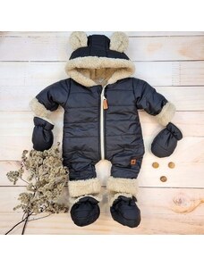 Z&Z Zimní prošívaná kombinéza s kožíškem a kapucí + rukavičky + botičky, Z&amp Z - černá