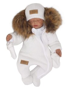 Z&Z Z&amp Z Zimní kombinéza s kapucí a kožešinou + rukavičky, bílá, vel. 62